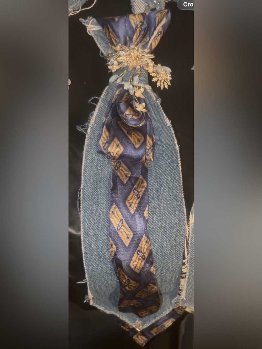 Men's Navy and Gold Patterned Neck Scarf